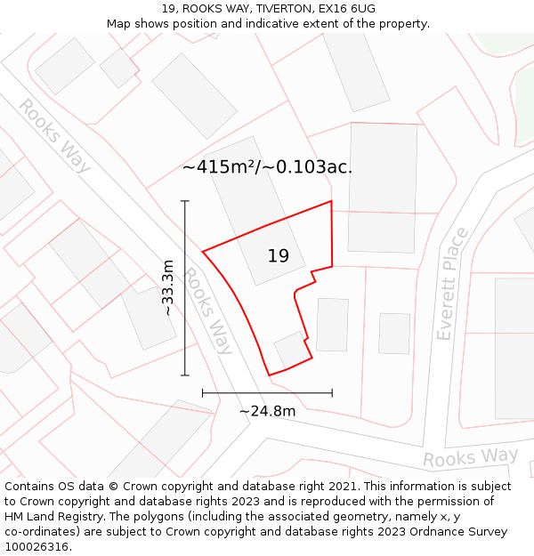 19, ROOKS WAY, TIVERTON, EX16 6UG: Plot and title map