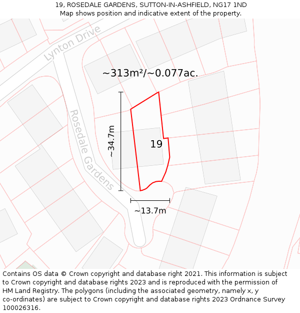 19, ROSEDALE GARDENS, SUTTON-IN-ASHFIELD, NG17 1ND: Plot and title map