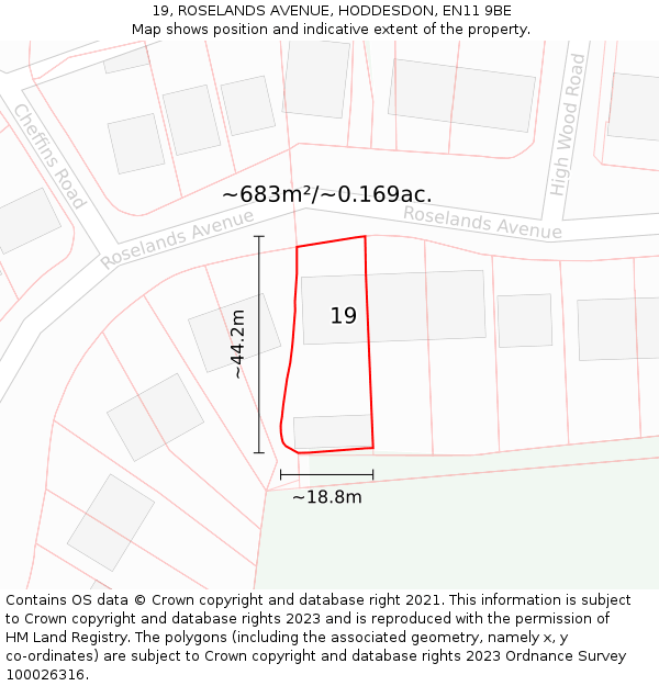 19, ROSELANDS AVENUE, HODDESDON, EN11 9BE: Plot and title map