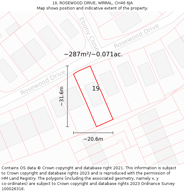 19, ROSEWOOD DRIVE, WIRRAL, CH46 6JA: Plot and title map