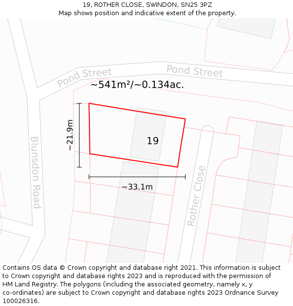 19, ROTHER CLOSE, SWINDON, SN25 3PZ: Plot and title map