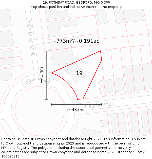 19, ROTHSAY ROAD, BEDFORD, MK40 3PP: Plot and title map