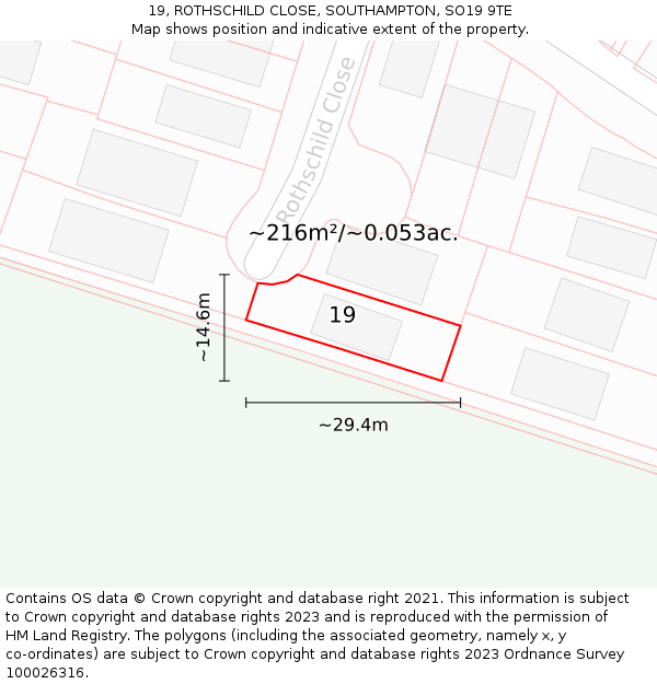 19, ROTHSCHILD CLOSE, SOUTHAMPTON, SO19 9TE: Plot and title map