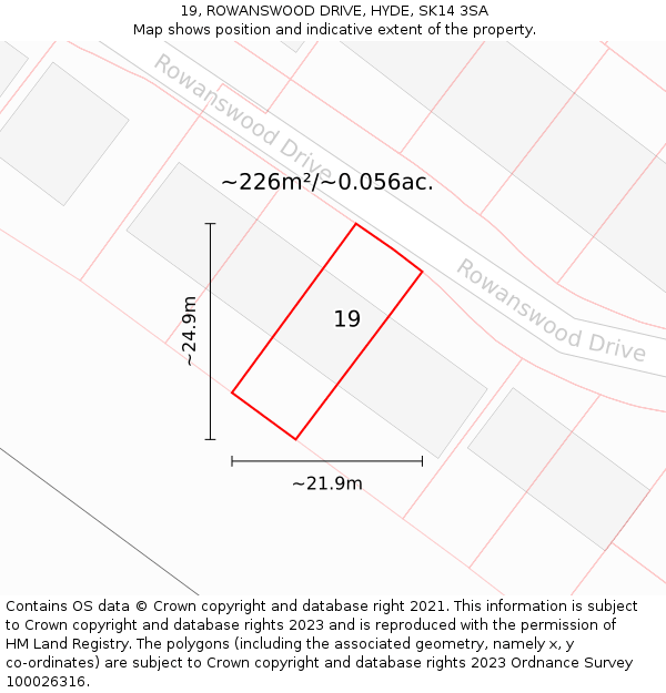 19, ROWANSWOOD DRIVE, HYDE, SK14 3SA: Plot and title map