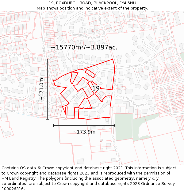 19, ROXBURGH ROAD, BLACKPOOL, FY4 5NU: Plot and title map