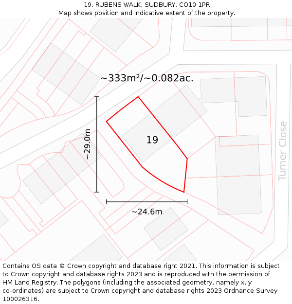 19, RUBENS WALK, SUDBURY, CO10 1PR: Plot and title map