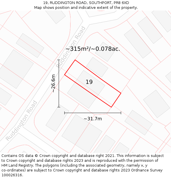 19, RUDDINGTON ROAD, SOUTHPORT, PR8 6XD: Plot and title map