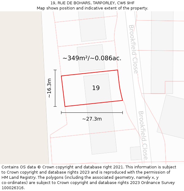 19, RUE DE BOHARS, TARPORLEY, CW6 9HF: Plot and title map
