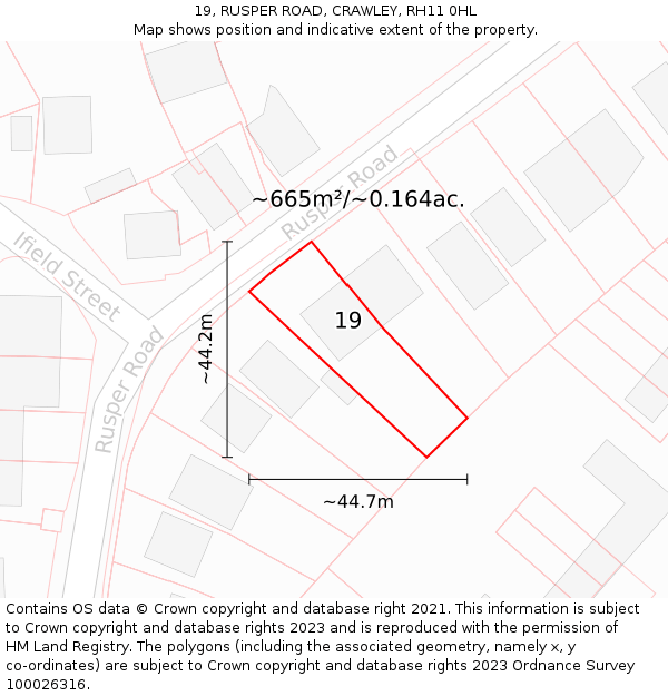 19, RUSPER ROAD, CRAWLEY, RH11 0HL: Plot and title map