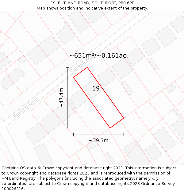 19, RUTLAND ROAD, SOUTHPORT, PR8 6PB: Plot and title map