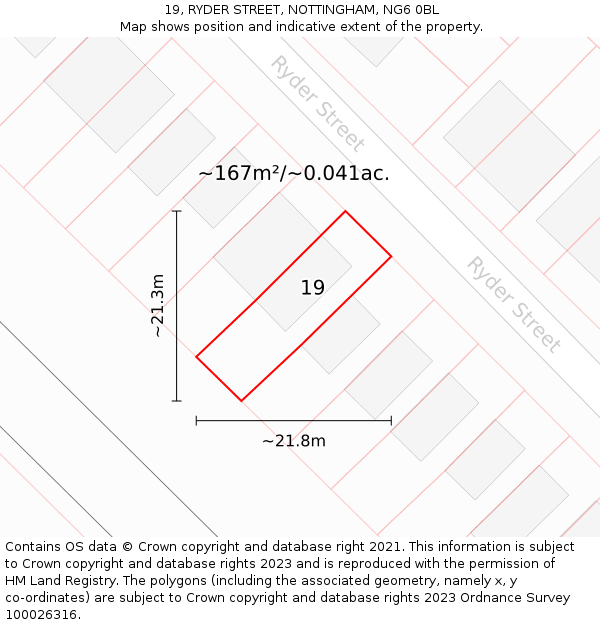 19, RYDER STREET, NOTTINGHAM, NG6 0BL: Plot and title map