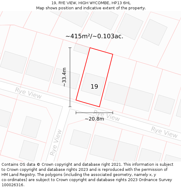 19, RYE VIEW, HIGH WYCOMBE, HP13 6HL: Plot and title map