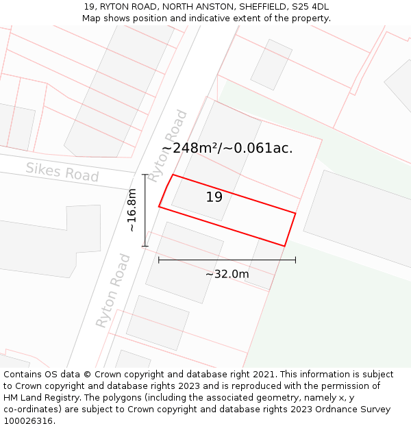 19, RYTON ROAD, NORTH ANSTON, SHEFFIELD, S25 4DL: Plot and title map