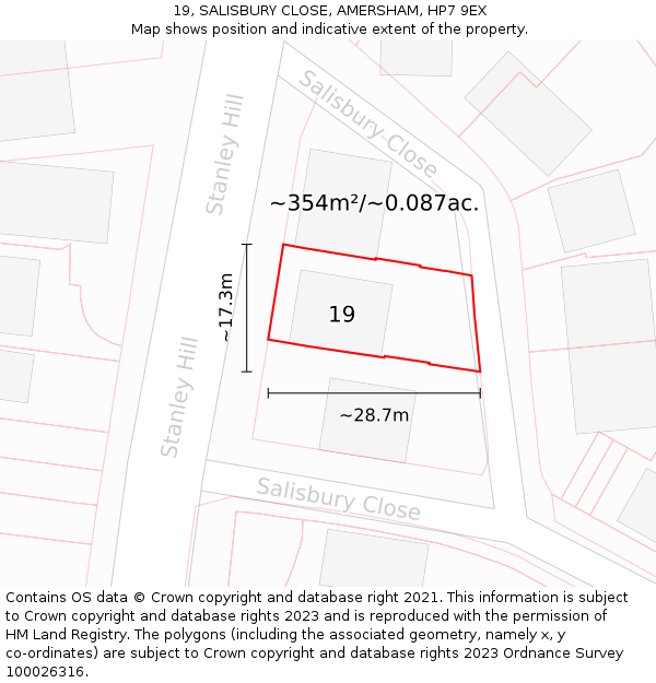 19, SALISBURY CLOSE, AMERSHAM, HP7 9EX: Plot and title map