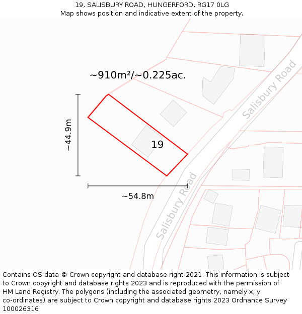 19, SALISBURY ROAD, HUNGERFORD, RG17 0LG: Plot and title map