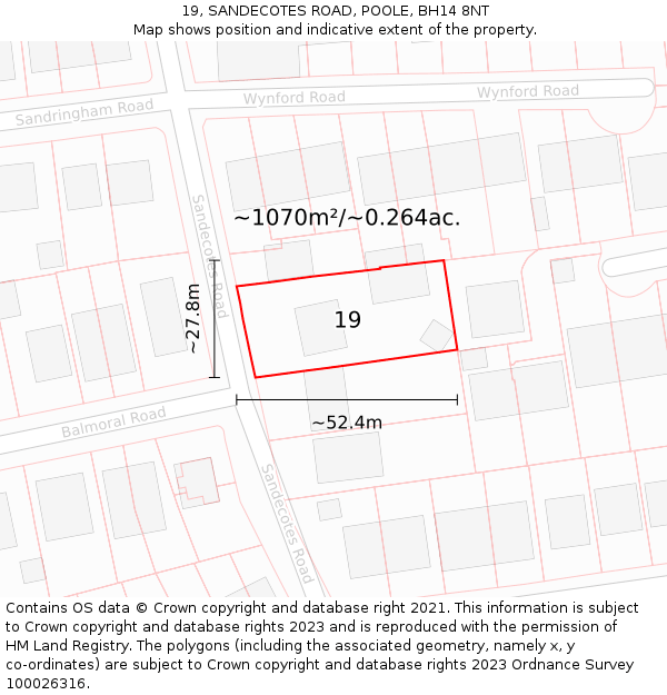 19, SANDECOTES ROAD, POOLE, BH14 8NT: Plot and title map