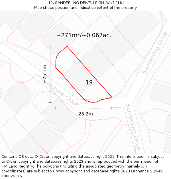 19, SANDERLING DRIVE, LEIGH, WN7 1HU: Plot and title map