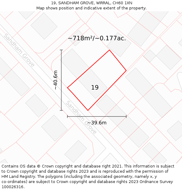 19, SANDHAM GROVE, WIRRAL, CH60 1XN: Plot and title map