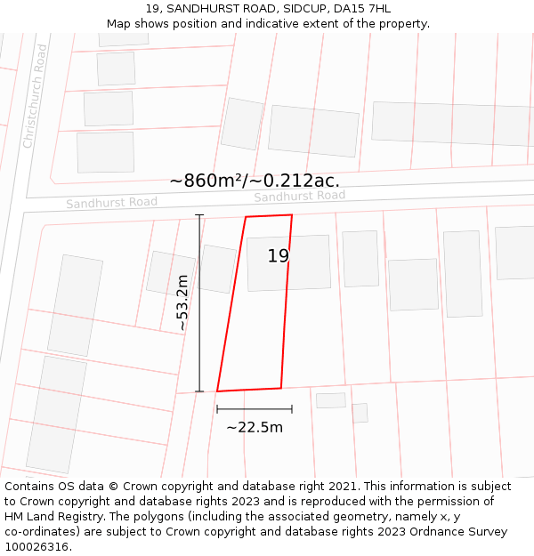19, SANDHURST ROAD, SIDCUP, DA15 7HL: Plot and title map