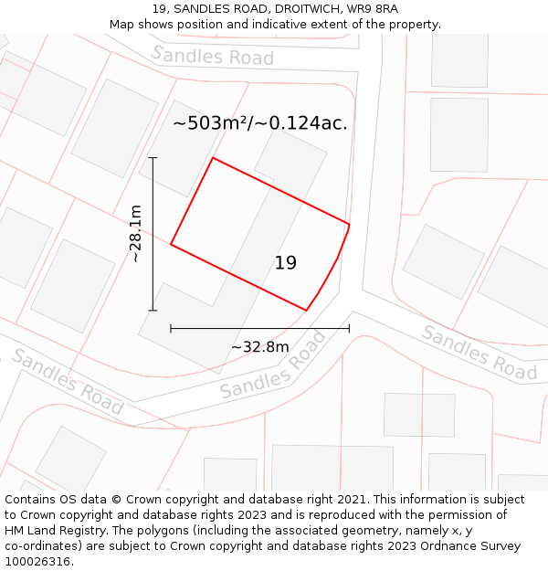 19, SANDLES ROAD, DROITWICH, WR9 8RA: Plot and title map