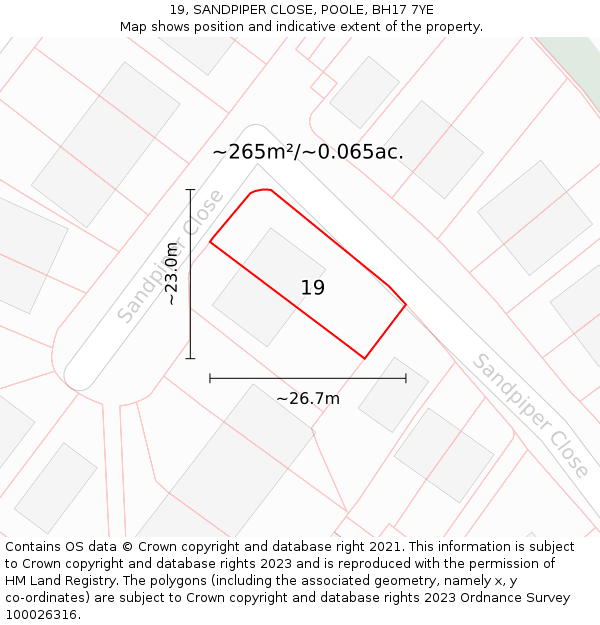 19, SANDPIPER CLOSE, POOLE, BH17 7YE: Plot and title map