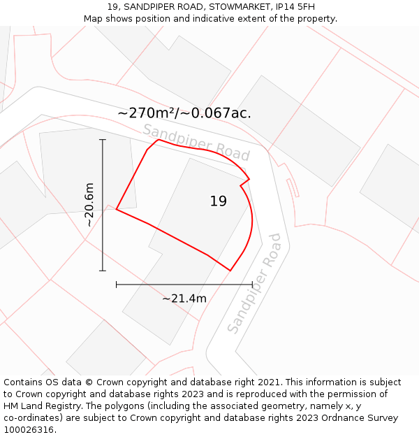 19, SANDPIPER ROAD, STOWMARKET, IP14 5FH: Plot and title map