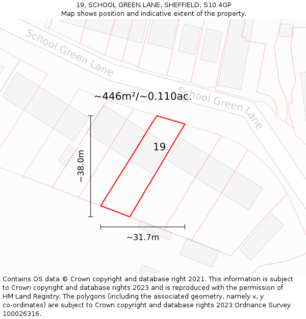 19, SCHOOL GREEN LANE, SHEFFIELD, S10 4GP: Plot and title map