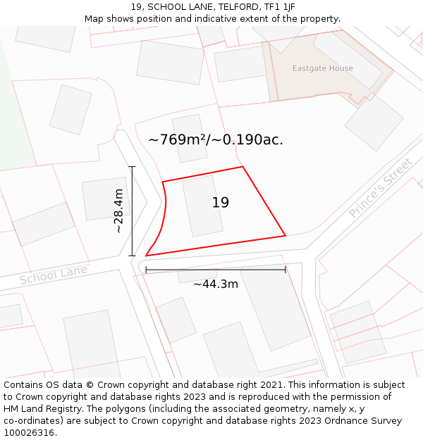 19, SCHOOL LANE, TELFORD, TF1 1JF: Plot and title map