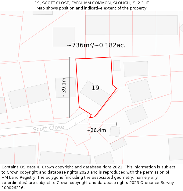 19, SCOTT CLOSE, FARNHAM COMMON, SLOUGH, SL2 3HT: Plot and title map