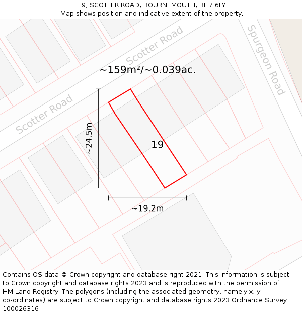 19, SCOTTER ROAD, BOURNEMOUTH, BH7 6LY: Plot and title map