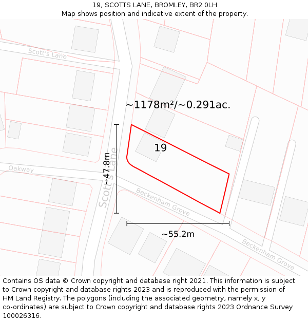 19, SCOTTS LANE, BROMLEY, BR2 0LH: Plot and title map