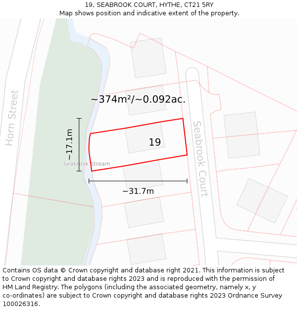 19, SEABROOK COURT, HYTHE, CT21 5RY: Plot and title map