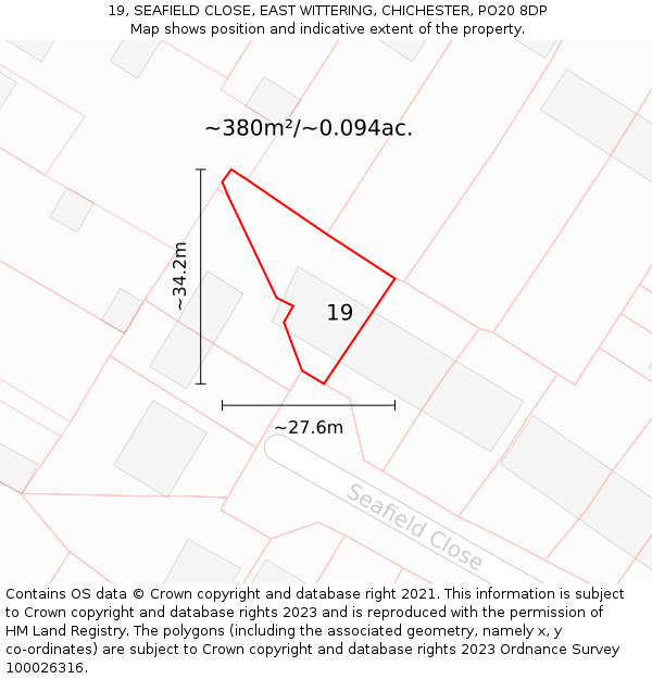 19, SEAFIELD CLOSE, EAST WITTERING, CHICHESTER, PO20 8DP: Plot and title map