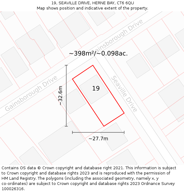 19, SEAVILLE DRIVE, HERNE BAY, CT6 6QU: Plot and title map