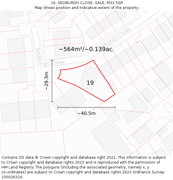 19, SEDBURGH CLOSE, SALE, M33 5SR: Plot and title map