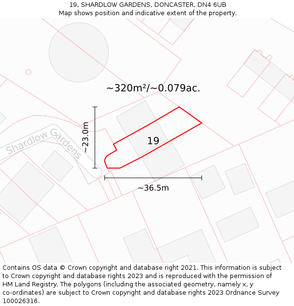 19, SHARDLOW GARDENS, DONCASTER, DN4 6UB: Plot and title map