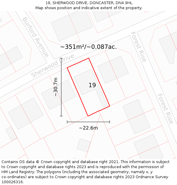 19, SHERWOOD DRIVE, DONCASTER, DN4 9HL: Plot and title map