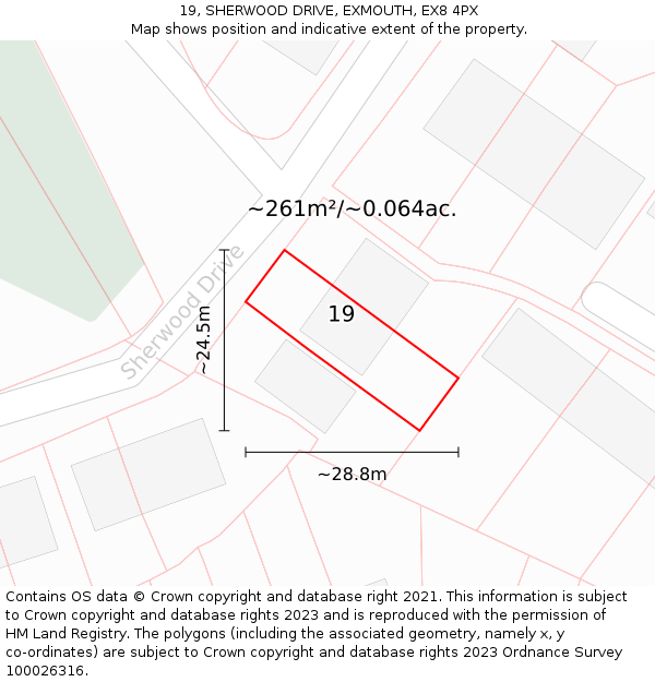 19, SHERWOOD DRIVE, EXMOUTH, EX8 4PX: Plot and title map