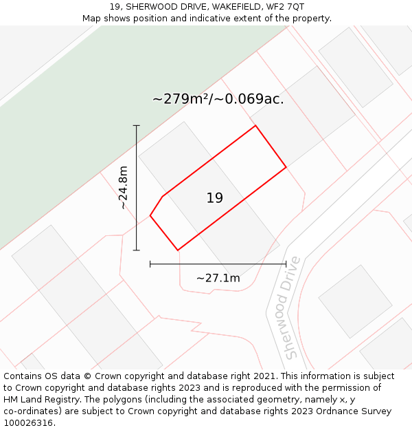 19, SHERWOOD DRIVE, WAKEFIELD, WF2 7QT: Plot and title map