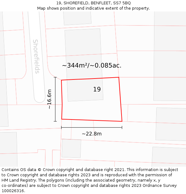 19, SHOREFIELD, BENFLEET, SS7 5BQ: Plot and title map