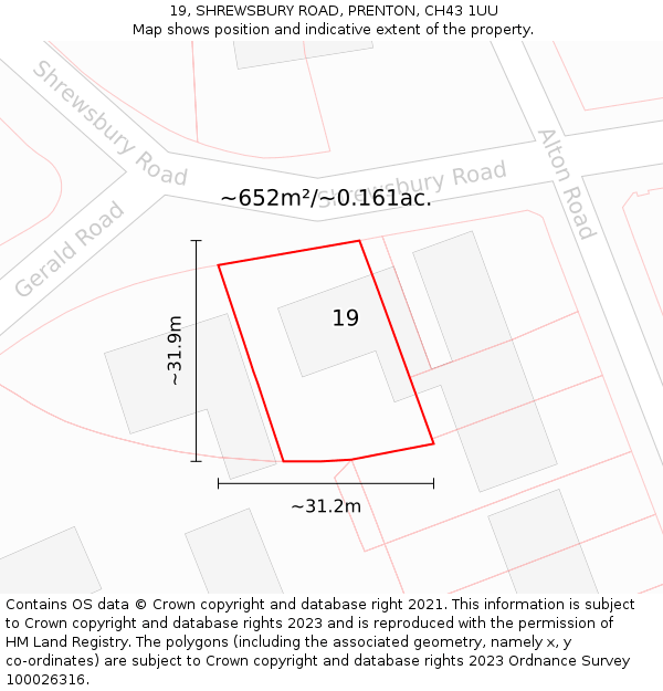 19, SHREWSBURY ROAD, PRENTON, CH43 1UU: Plot and title map