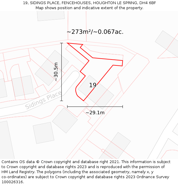 19, SIDINGS PLACE, FENCEHOUSES, HOUGHTON LE SPRING, DH4 6BF: Plot and title map