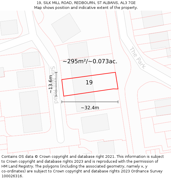 19, SILK MILL ROAD, REDBOURN, ST ALBANS, AL3 7GE: Plot and title map