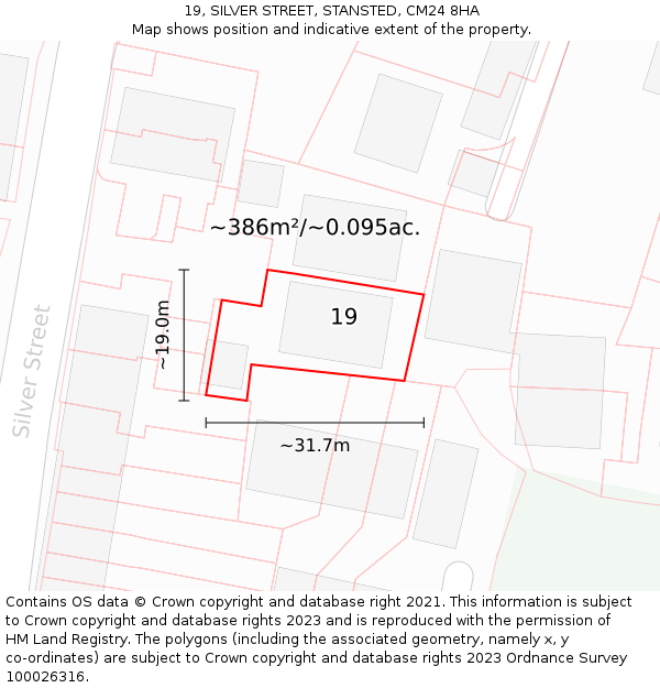 19, SILVER STREET, STANSTED, CM24 8HA: Plot and title map