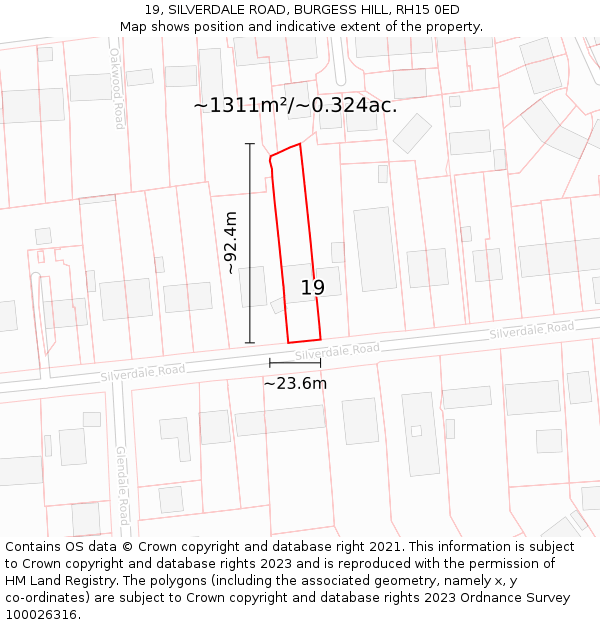 19, SILVERDALE ROAD, BURGESS HILL, RH15 0ED: Plot and title map