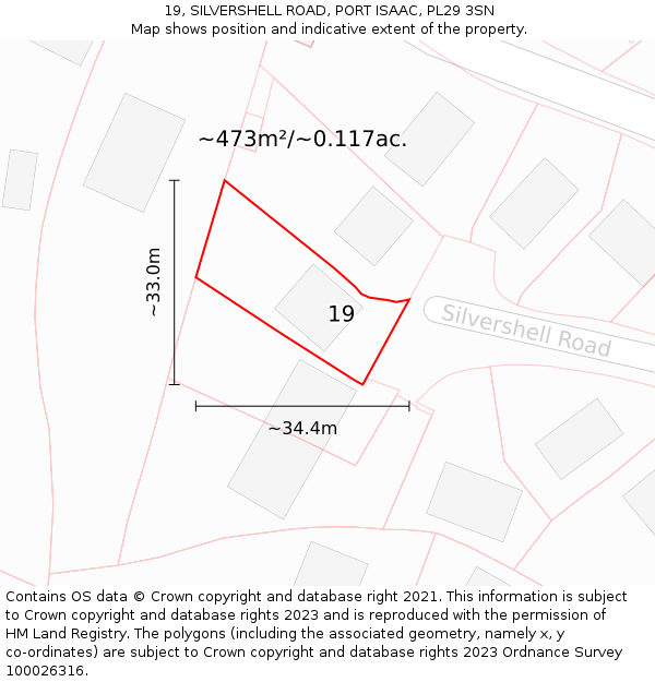 19, SILVERSHELL ROAD, PORT ISAAC, PL29 3SN: Plot and title map