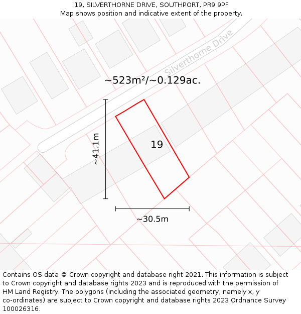 19, SILVERTHORNE DRIVE, SOUTHPORT, PR9 9PF: Plot and title map