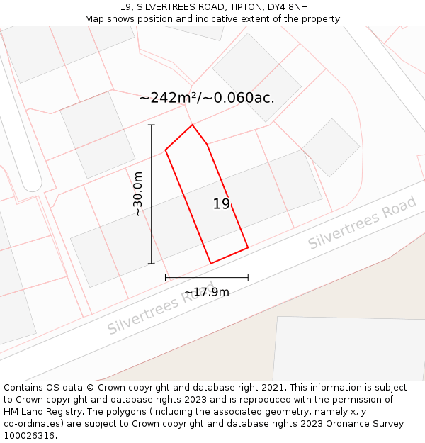 19, SILVERTREES ROAD, TIPTON, DY4 8NH: Plot and title map