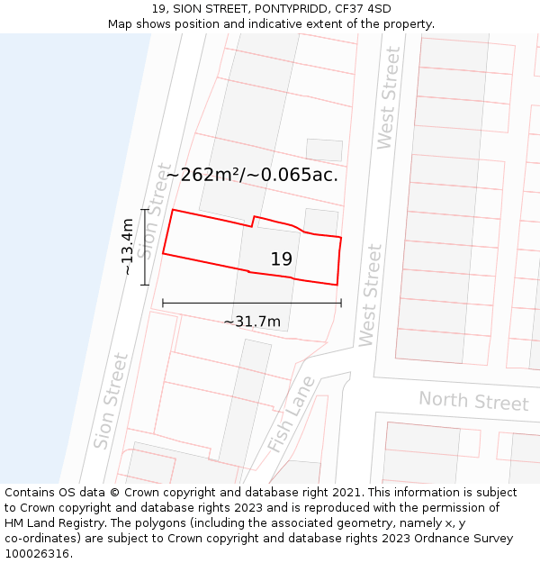 19, SION STREET, PONTYPRIDD, CF37 4SD: Plot and title map