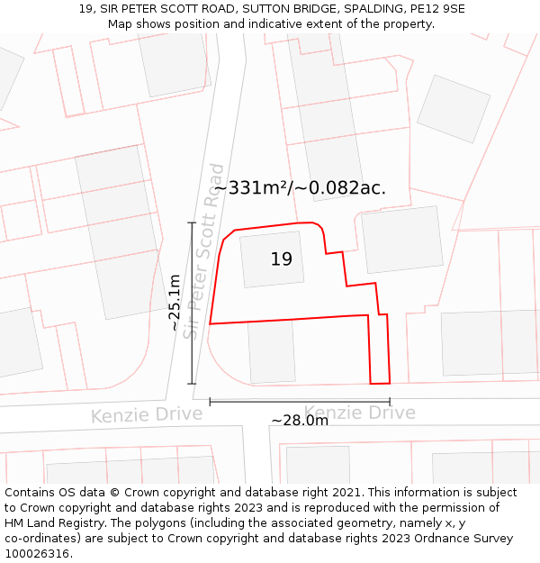 19, SIR PETER SCOTT ROAD, SUTTON BRIDGE, SPALDING, PE12 9SE: Plot and title map